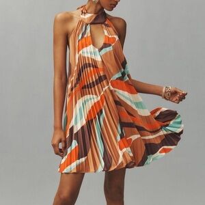 Anthropologie Hutch Halter Pleated Swing Mini Dress